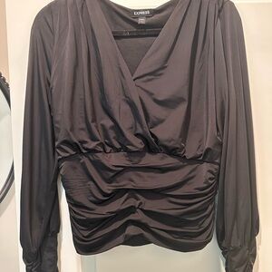 Express Women's Chic Black Ruched Blouse